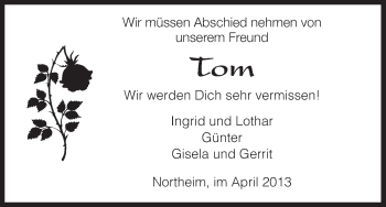Todesanzeige von Tom  von HNA