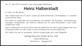 Todesanzeige von Heinz Halberstadt von HNA