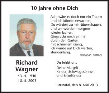 Todesanzeige von Richard Wagner von HNA