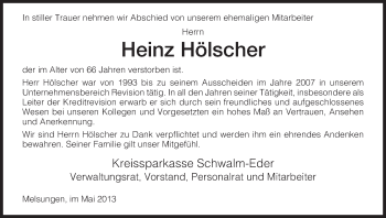 Todesanzeige von Heinz Hölscher von HNA
