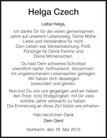 Todesanzeige von Helga Czech von HNA