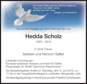 Todesanzeige von Hedda Scholz von HNA