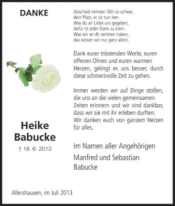 Todesanzeige von Heike Babucke von HNA