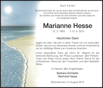 Todesanzeige von Marianne Hesse von HNA