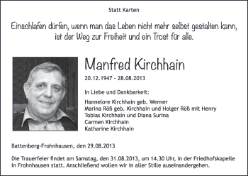 Todesanzeige von Manfred Kirchhain von HNA
