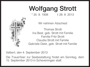 Todesanzeige von Wolfgang Strott von HNA