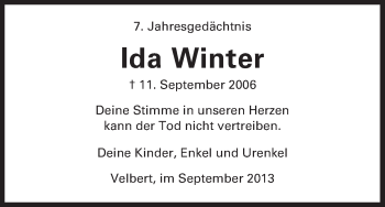 Todesanzeige von Ida Winter von HNA