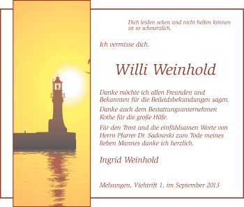 Todesanzeige von Willi Weinhold von HNA