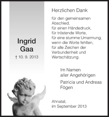 Todesanzeige von Ingrid Gaa von HNA