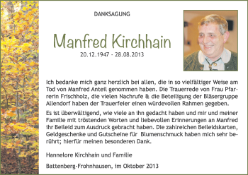 Todesanzeige von Manfred Kirchhain von HNA