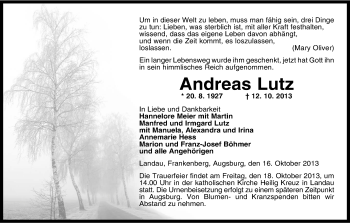 Todesanzeige von Andreas Lutz von HNA