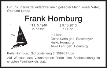 Todesanzeige von Frank Homburg von HNA
