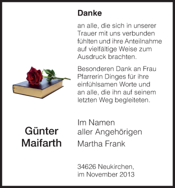 Todesanzeige von Günter Maifarth von HNA