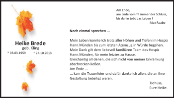 Todesanzeige von Heike Brede von HNA