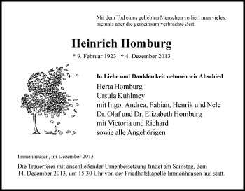 Todesanzeige von Heinrich Homburg von HNA