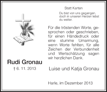 Todesanzeige von Rudi Gronau von HNA