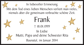Todesanzeige von Frank Janda von HNA
