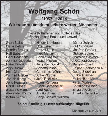 Todesanzeige von Wolfgang Schön von HNA