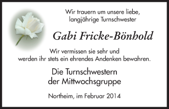 Todesanzeige von Gabi Fricke-Bönhold von HNA