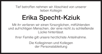 Todesanzeige von Erika Specht-Kziuk von HNA