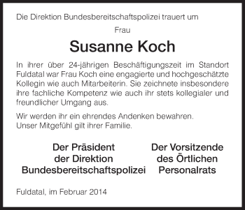 Todesanzeige von Susanne Koch von HNA