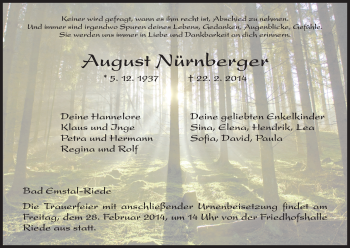 Todesanzeige von August Nürnberger von HNA