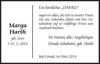 Todesanzeige von Marga Harth von HNA