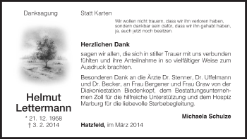 Todesanzeige von Helmut Lettermann von HNA