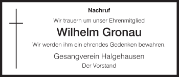 Todesanzeige von Wilhelm Gronau von HNA