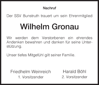 Todesanzeige von Wilhelm Gronau von HNA