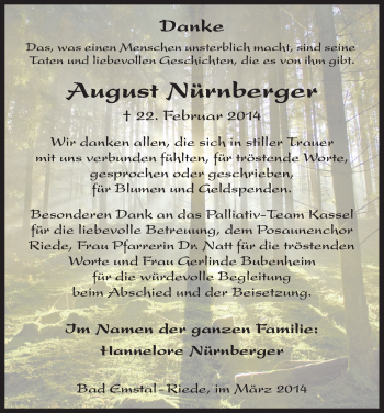 Todesanzeige von August Nünberger von HNA