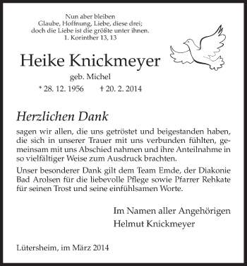 Todesanzeige von Heike Knickmeyer von HNA