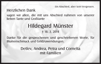 Todesanzeige von Hildegard Münster von HNA