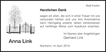 Todesanzeige von Anna Link von HNA