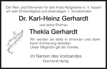 Todesanzeige von Karl-Heinz und Thekla Gerhardt von HNA