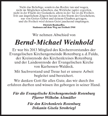 Todesanzeige von Bernd-Michael Weinhold von HNA