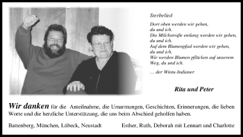 Todesanzeige von Rita und Peter  von HNA