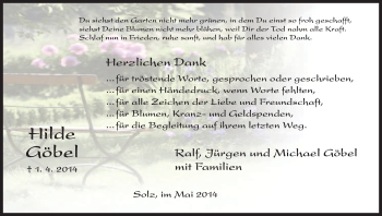 Todesanzeige von Hilde Göbel von HNA