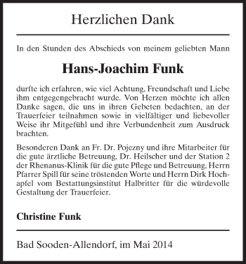 Todesanzeige von Hans-Joachim Funk von HNA