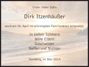 Todesanzeige von Dirk Itzenhäußer von HNA