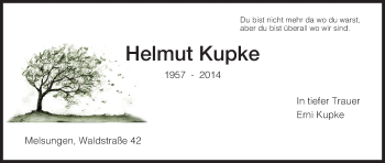 Todesanzeige von Helmut Kupke von HNA