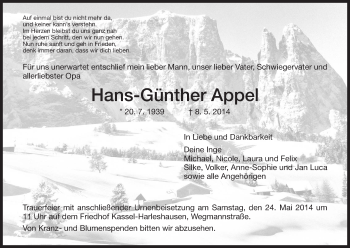 Todesanzeige von Hans-Günther Appel von HNA