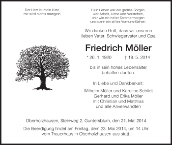 Todesanzeige von Friedrich Möller von HNA