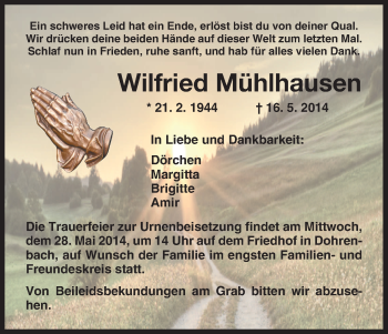 Todesanzeige von Wilfried Mühlhausen von HNA