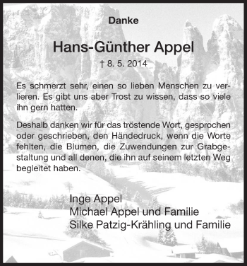 Todesanzeige von Hans-Günther Appel von HNA