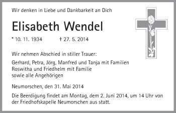 Todesanzeige von Elisabeth Wendel von HNA