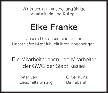 Todesanzeige von Elke Franke von HNA