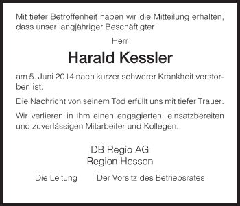 Todesanzeige von Harald Kessler von HNA