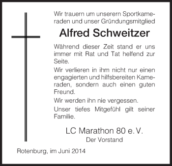 Todesanzeige von Alfred Schweitzer von HNA