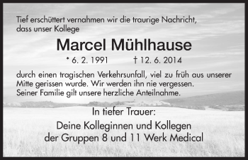 Todesanzeige von Marcel Mühlhause von HNA